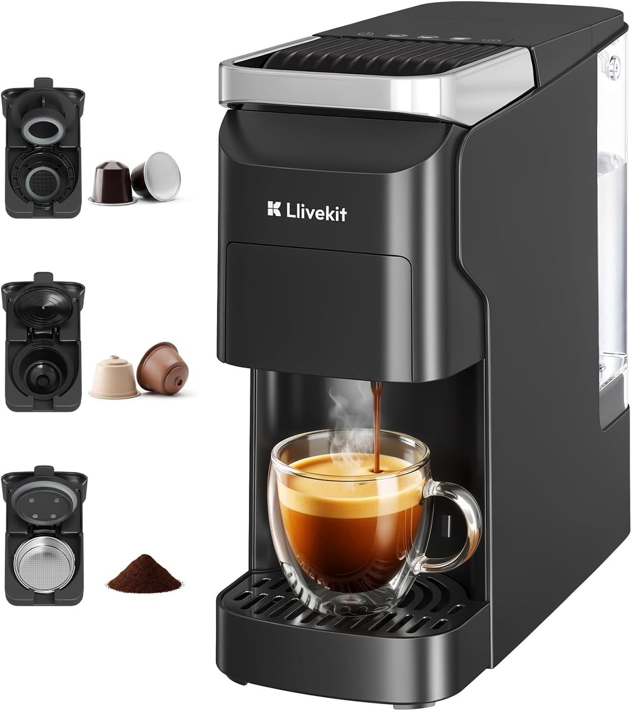 3 in 1 Capsule Coffee Machine 20 bar for Nespresso, Dolce Gusto and Ground Coffee