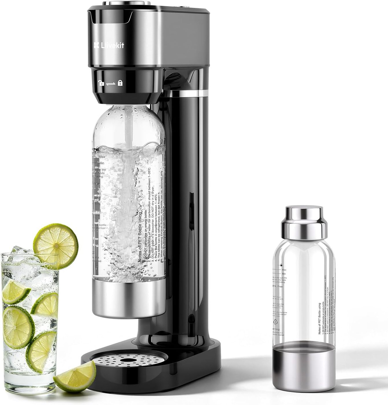 Soda Maker with Pressure Gauge, 0.5 L and 1 L Bottles