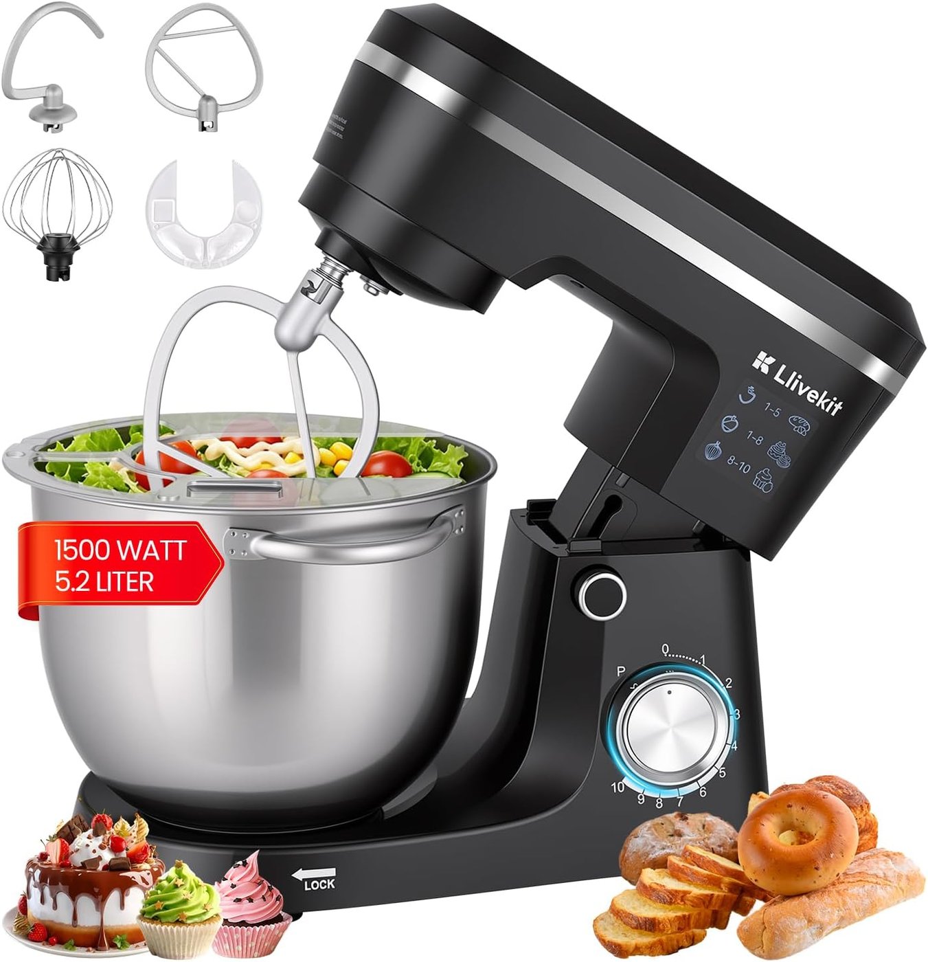 Stand Mixer 1500 W with 5.2 L Stainless Steel Bowl