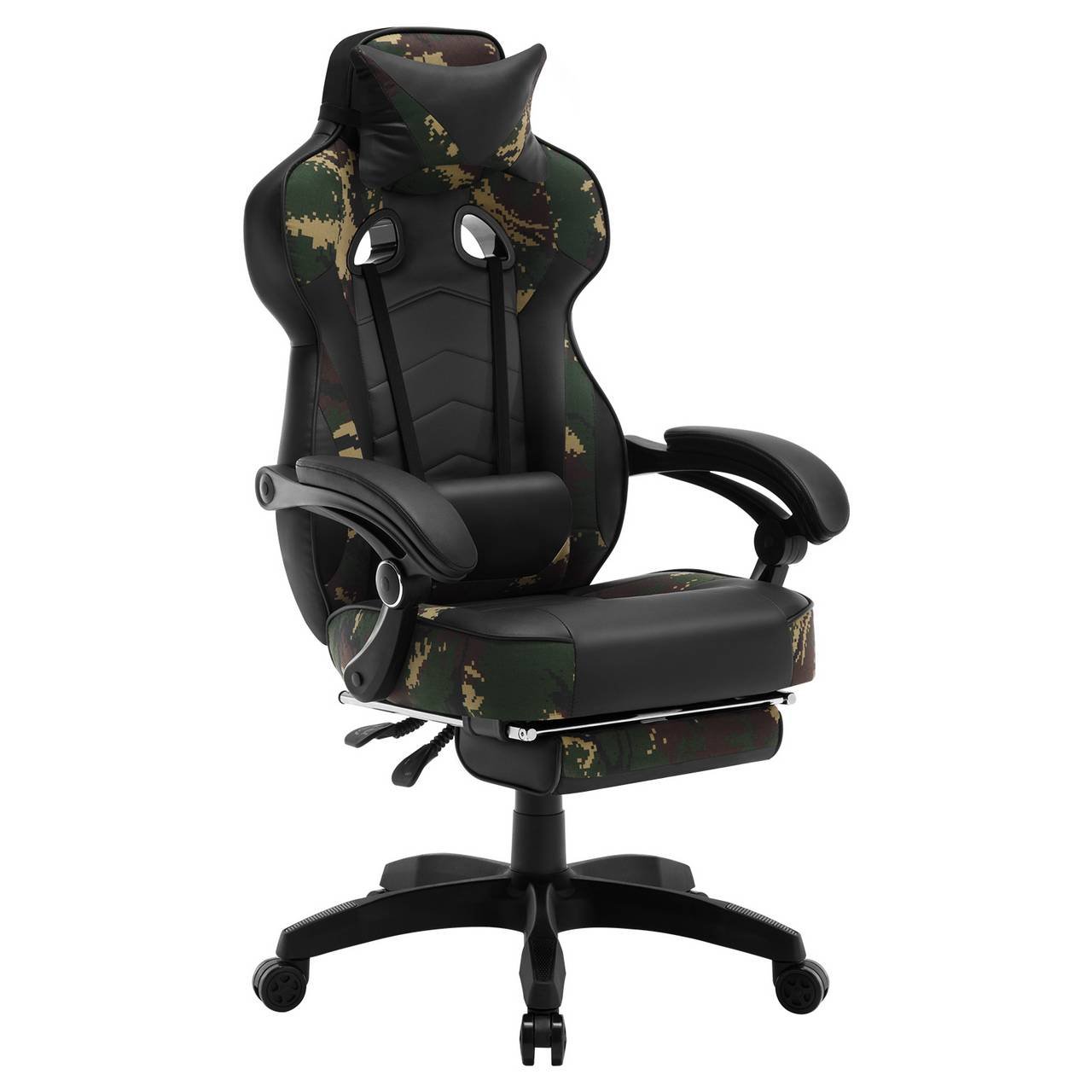 Gaming Chair with Footrest, Headrest and Lumbar Cushion, Camouflage