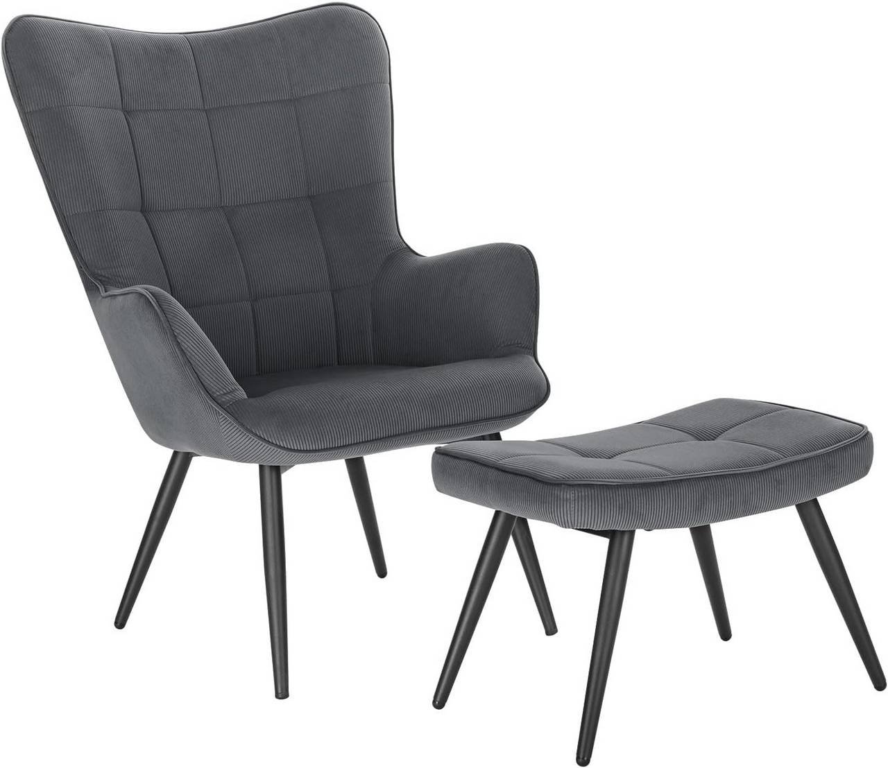 Retro Armchair with Footstool, Corduroy Velvet