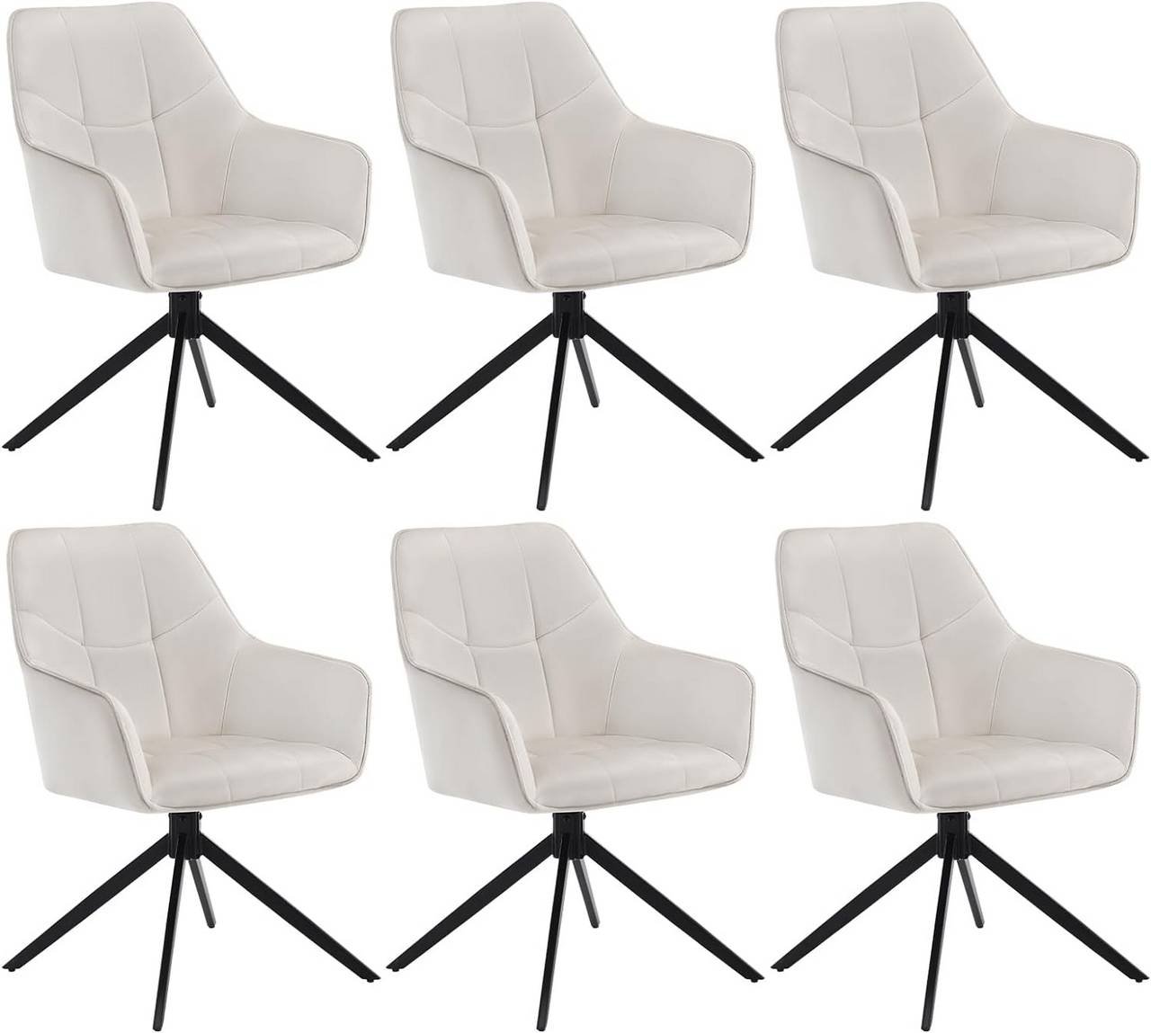 Velvet Swivel Dining Chair with Armrests, Set of 6