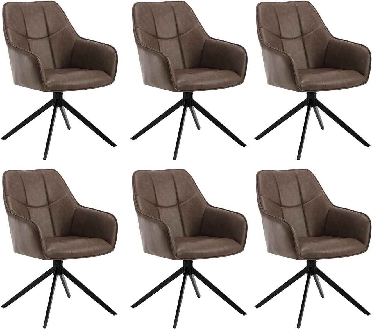 Vintage Faux Leather Swivel Dining Chair, Set of 6
