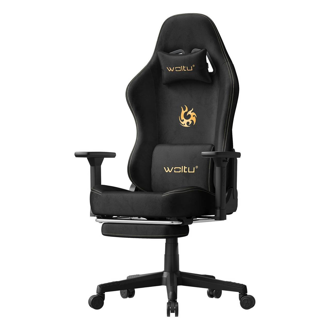 Faux Suede Gaming Chair with Footrest and 3D Armrests