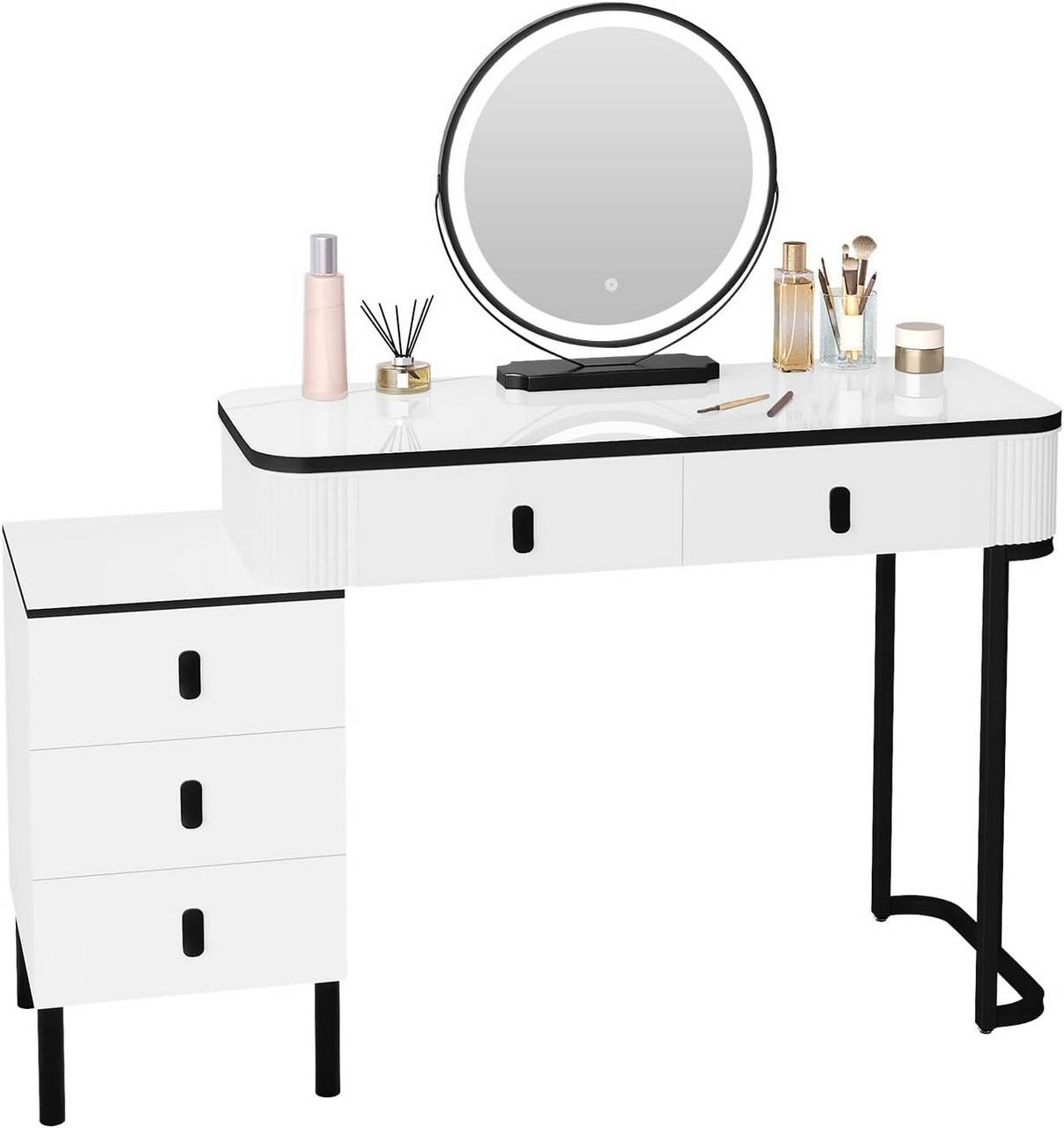 Dressing Table with Round LED Mirror