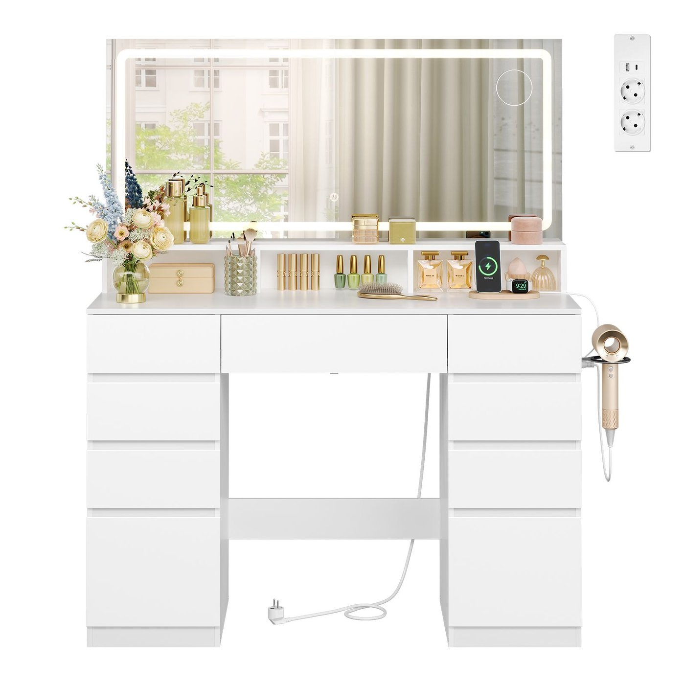 Dressing Table with LED & Power Strip